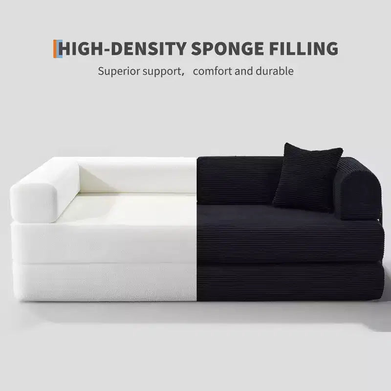 4-in-1-Schlafsofa, 79 Zoll rahmenlose Faltbodenmatratze aus Cord mit Kissen, ohne Montage, Loveseat für kleine Wohnungen