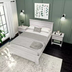 Estrutura de cama de tamanho casal Plank+Beam estilo quinta, com cabeceira, cama de plataforma em madeira maciça