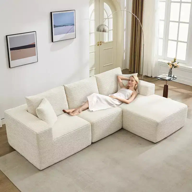 108 modernes Sofa, 3-Sitzer-Sofa in L-Form mit Polsterbezug und Kissen, Sofa mit tiefer Sitzfläche, keine Montage erforderlich