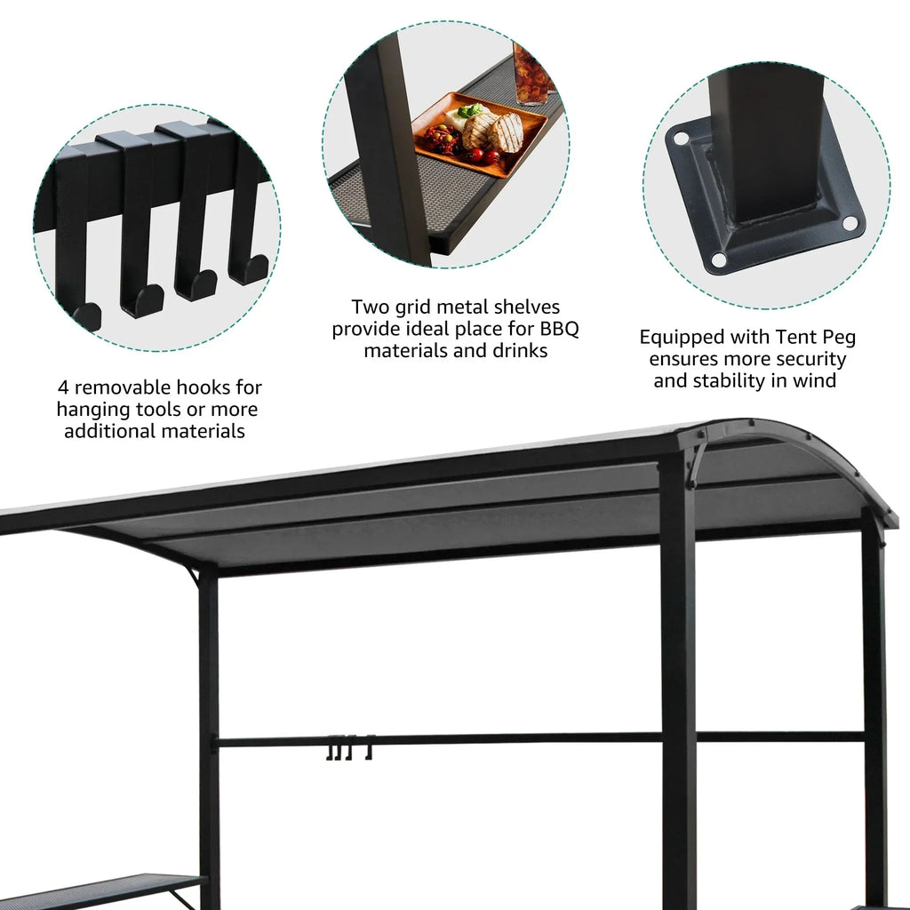 Grillpavillon mit Stahlrahmen, 5 x 8 Fuß, für den Außenbereich, Überdachung und Grillunterstand