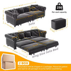 Whisen fluwelen 3-in-1 kingsize slaapbank en converteerbare slaapbank met verplaatsbare hocker, gecapitonneerd ontwerp