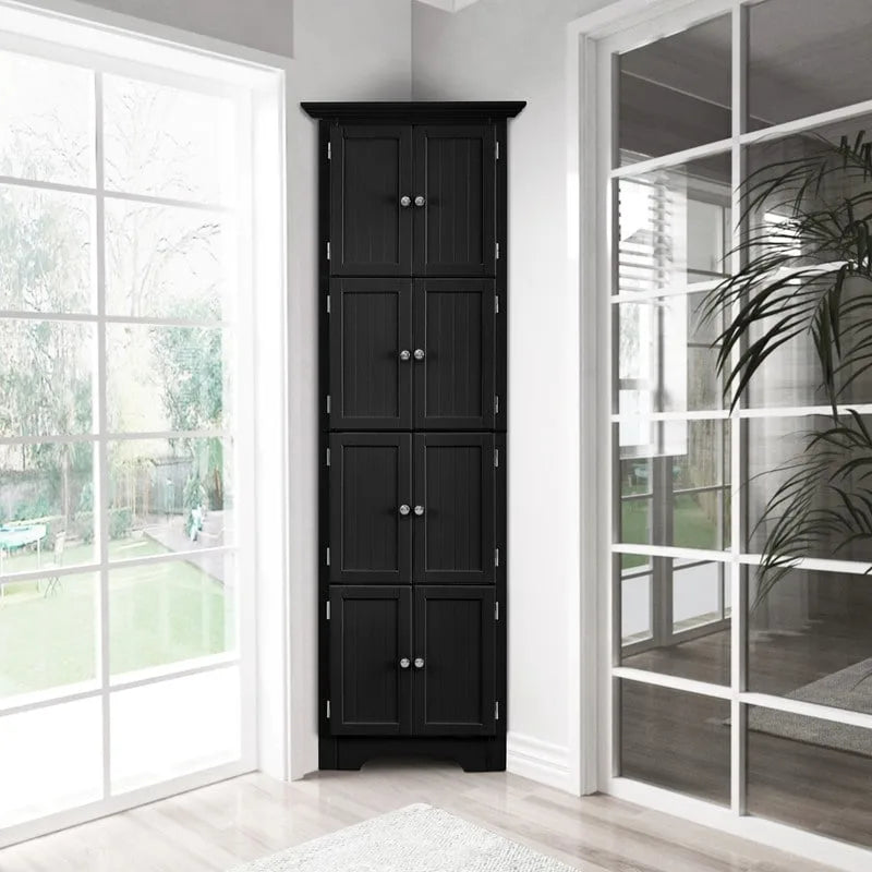 Meuble de rangement d’angle haut avec 8 portes et 4 étagères