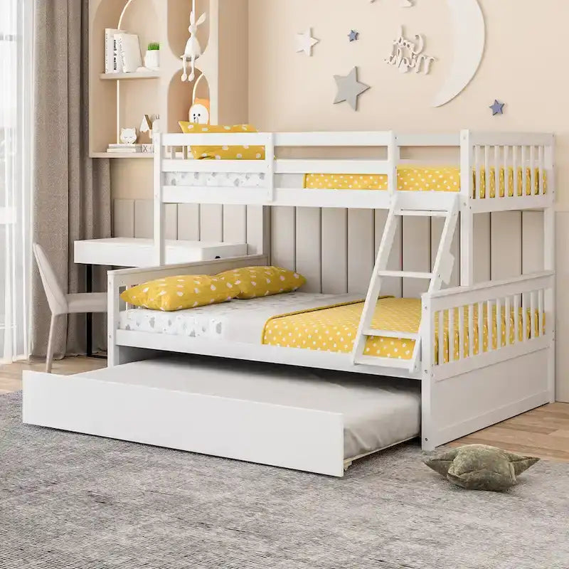 Letto a castello Gymax con letto singolo sopra un letto matrimoniale, estraibile singolo e piattaforma convertibile