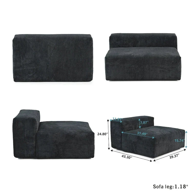 Großes modulares Ecksofa mit Cordbezug, U-förmig, 4-Sitzer, mit 2 Hockern und 5 Kissen