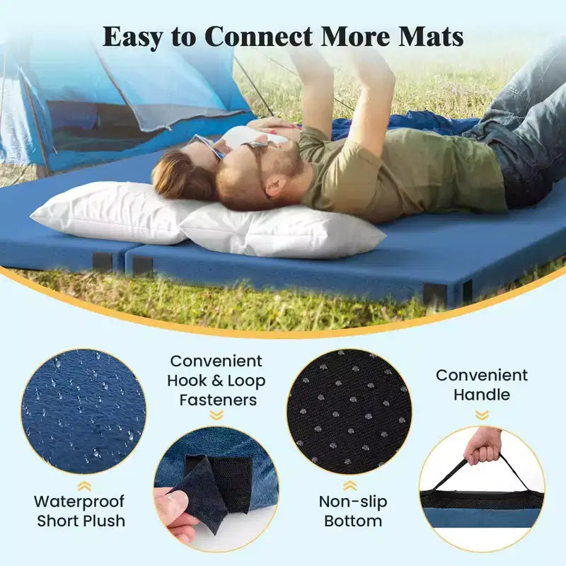 Costway Campingmatratze aus Memory-Schaumstoff mit rutschfester Unterseite und Tragetasche für das Schlafen im Freien, Grau/Blau