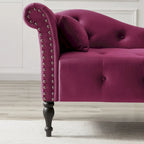 Moderne chaise longue van 60,6 inch met fluwelen bekleding, gecapitonneerde knopen, massief houten poten en sierspijkers