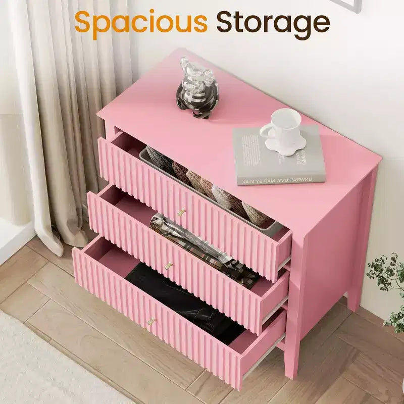 Comò Heynemo a 3 cassetti, comodino in legno verniciato alto 30 pollici con contenitore, ampia cassettiera moderna con guide a sfere