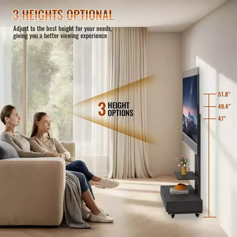 TV stolek pro televizory 32-75, mobilní TV vozík s nastavitelnou výškou, zásuvkou a kolečky do obývacího pokoje, ložnice nebo kanceláře -ModernLuxe
