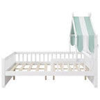 Cama-casa de madeira ModernLuxe para colchão individual/cama de casal com cabeceira com arrumação, estrutura de cama infantil em pinho maciço com grades de proteção
