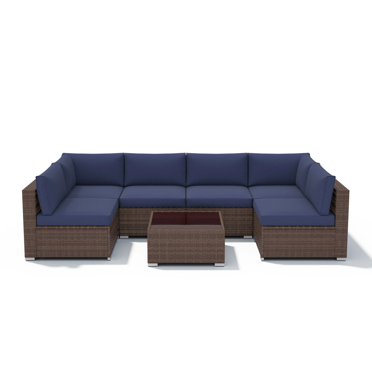 Ensemble de canapé modulaire d’extérieur rembourré en osier et acier, 7 pièces