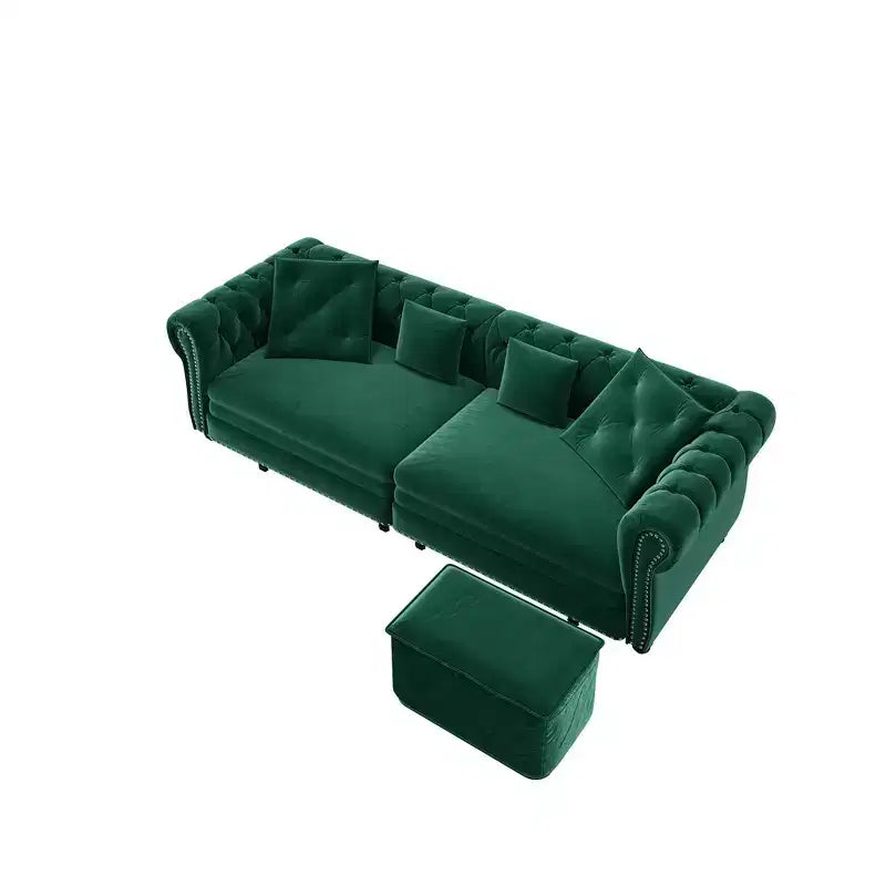 Whisen fluwelen 3-in-1 kingsize slaapbank en converteerbare slaapbank met verplaatsbare hocker, gecapitonneerd ontwerp