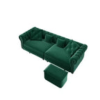 Whisen fluwelen 3-in-1 kingsize slaapbank en converteerbare slaapbank met verplaatsbare hocker, gecapitonneerd ontwerp
