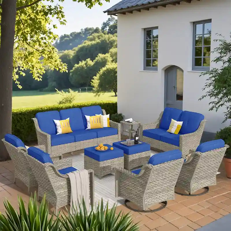 Ensemble de conversation de mobilier de patio extérieur XIZZI en 9 pièces avec fauteuil pivotant