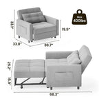 3-in-1-Schlafsofa mit verstellbarer Rückenlehne, ausziehbarer Sessel, umwandelbares Klappbett fürs Wohnzimmer