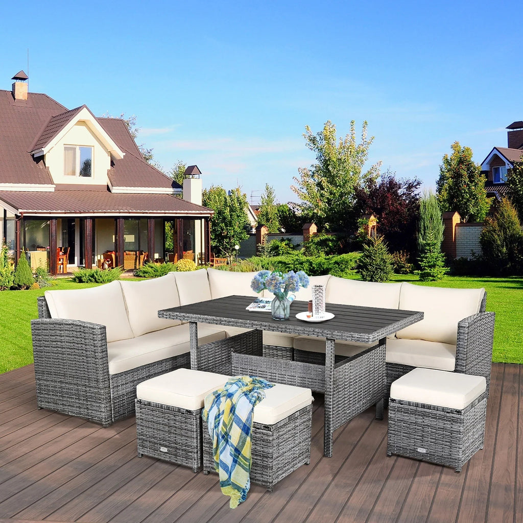 Costway 7-teiliges Dining-Set aus Polyrattan für die Terrasse mit Ecksofa, Couch und Hocker – Details anzeigen