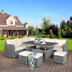 Costway 7-teiliges Dining-Set aus Polyrattan für die Terrasse mit Ecksofa, Couch und Hocker – Details anzeigen