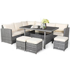 Costway 7-teiliges Dining-Set aus Polyrattan für die Terrasse mit Ecksofa, Couch und Hocker – Details anzeigen
