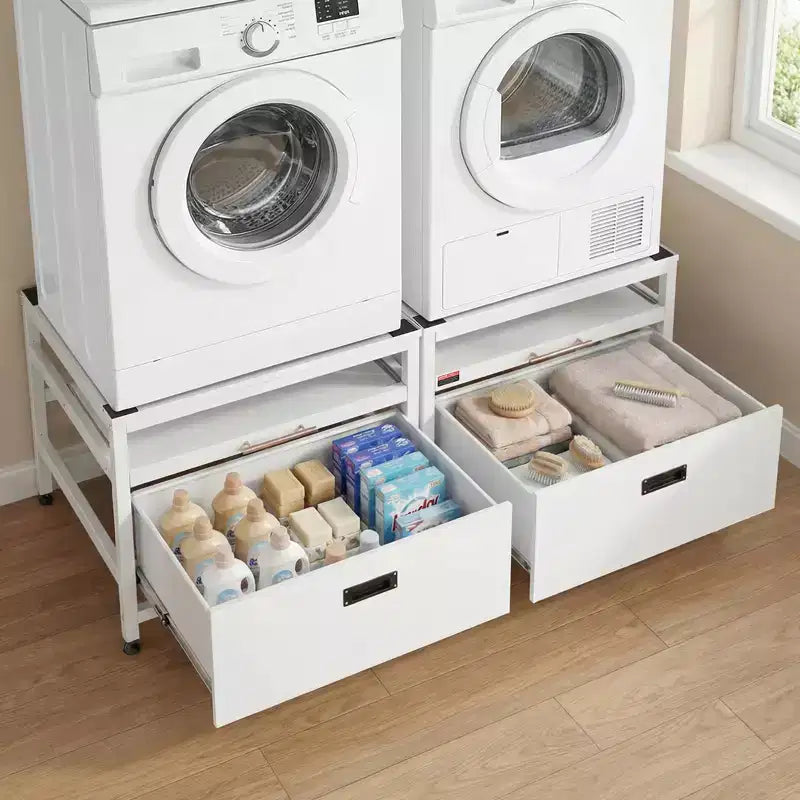 Socle pour lave-linge et sèche-linge VEVOR, hauteur de 22,6 po, 29 x 29 po, avec plateau coulissant et espace de rangement, capacité de charge de 800 lb, antidérapant, blanc