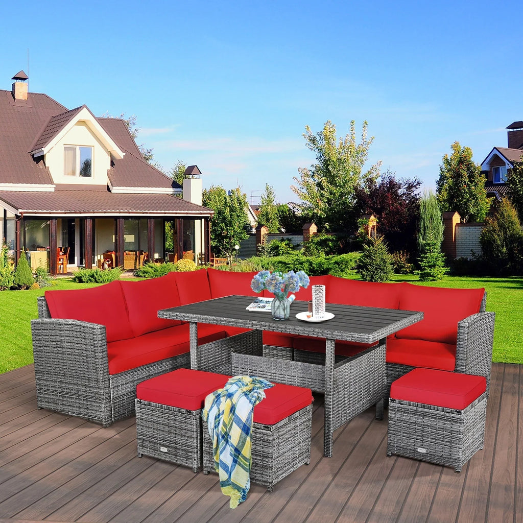 Costway 7-teiliges Dining-Set aus Polyrattan für die Terrasse mit Ecksofa, Couch und Hocker – Details anzeigen