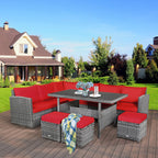 Costway 7-teiliges Dining-Set aus Polyrattan für die Terrasse mit Ecksofa, Couch und Hocker – Details anzeigen