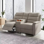 Beige-graues Relaxsofa aus Tech-Gewebe, 2-Sitzer, mit verstellbarer Rückenlehne und Fußstütze