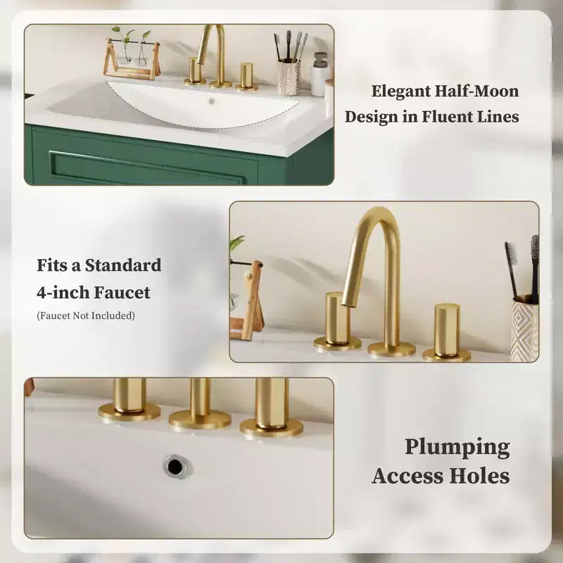 Meuble-lavabo de salle de bains de 24 pouces avec lavabo en céramique, meuble de style Shaker, 2 portes à fermeture amortie et structure en bois massif pour petite salle de bains ou cabinet de toilette