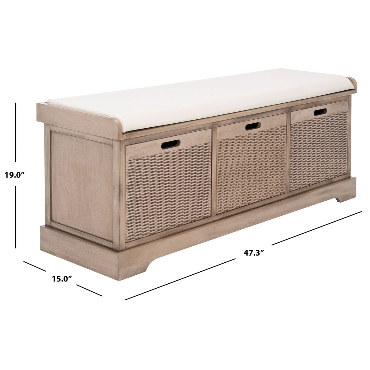 Úložná lavice SAFAVIEH Fiorello se 3 zásuvkami a polstrováním - 47.3 W x 15 L x 19 H - 47Wx15Dx19H