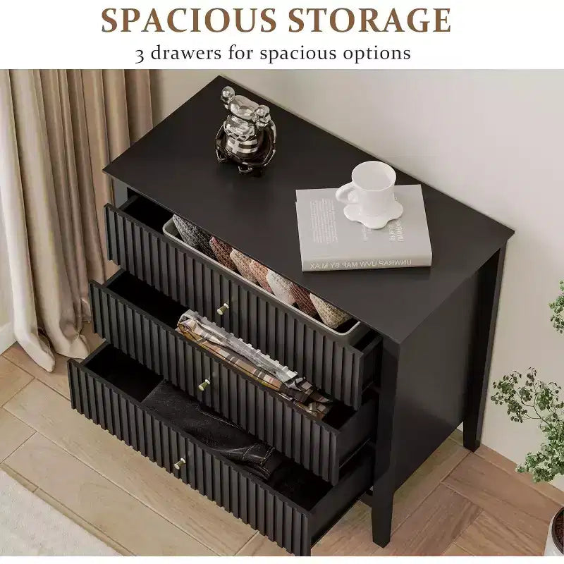 Comò Heynemo a 3 cassetti, comodino in legno verniciato alto 30 pollici con contenitore, ampia cassettiera moderna con guide a sfere