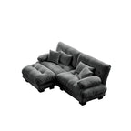 Sofá de dois lugares em forma de L, sofá modular em chenille com almofadas lombares