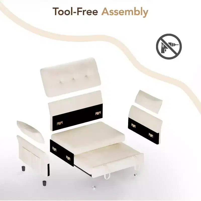 Divano letto trasformabile 3-in-1 Dyonery, divano letto estraibile con tasca laterale e schienale regolabile, montaggio senza attrezzi, divanetto pieghevole