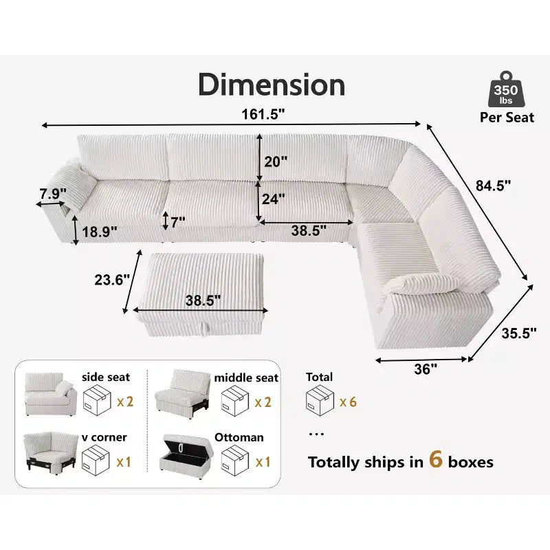 Modulares Cord-Sofaelement von Dyonery mit abnehmbaren, waschbaren Bezügen