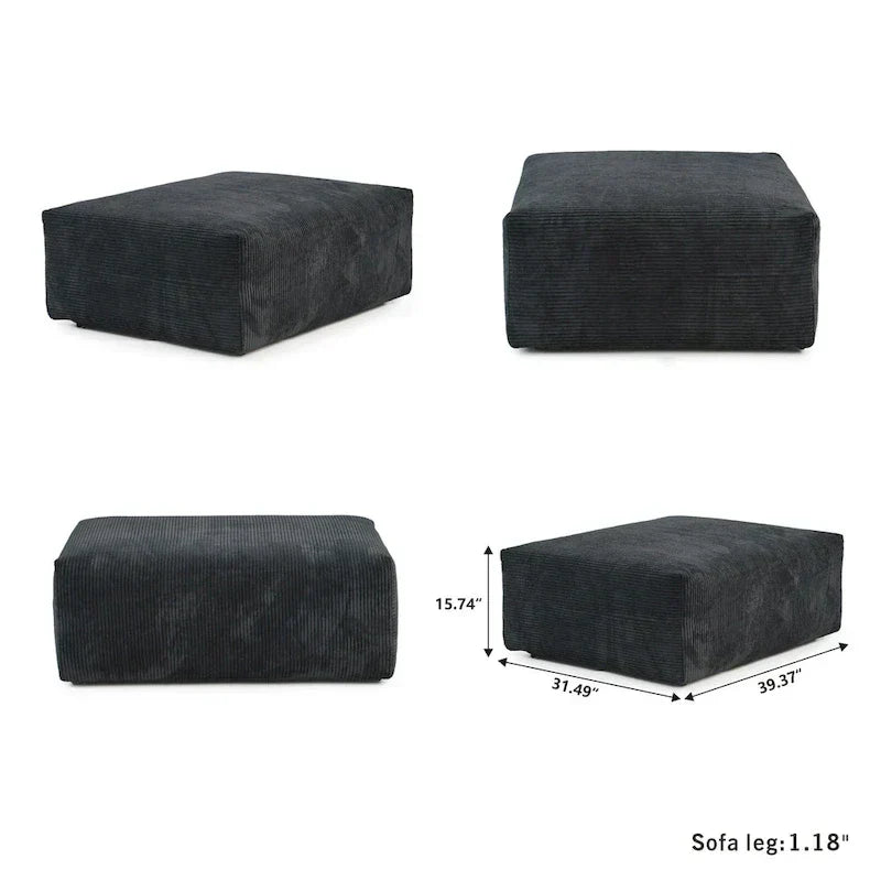 Grand canapé d’angle modulable en velours côtelé, en U, 4 places, avec 2 poufs et 5 coussins