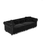 Whisen fluwelen 3-in-1 kingsize slaapbank en converteerbare slaapbank met verplaatsbare hocker, gecapitonneerd ontwerp