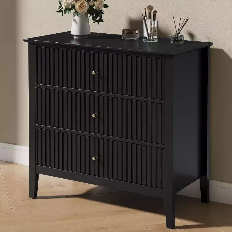 Comò Heynemo a 3 cassetti, comodino in legno verniciato alto 30 pollici con contenitore, ampia cassettiera moderna con guide a sfere