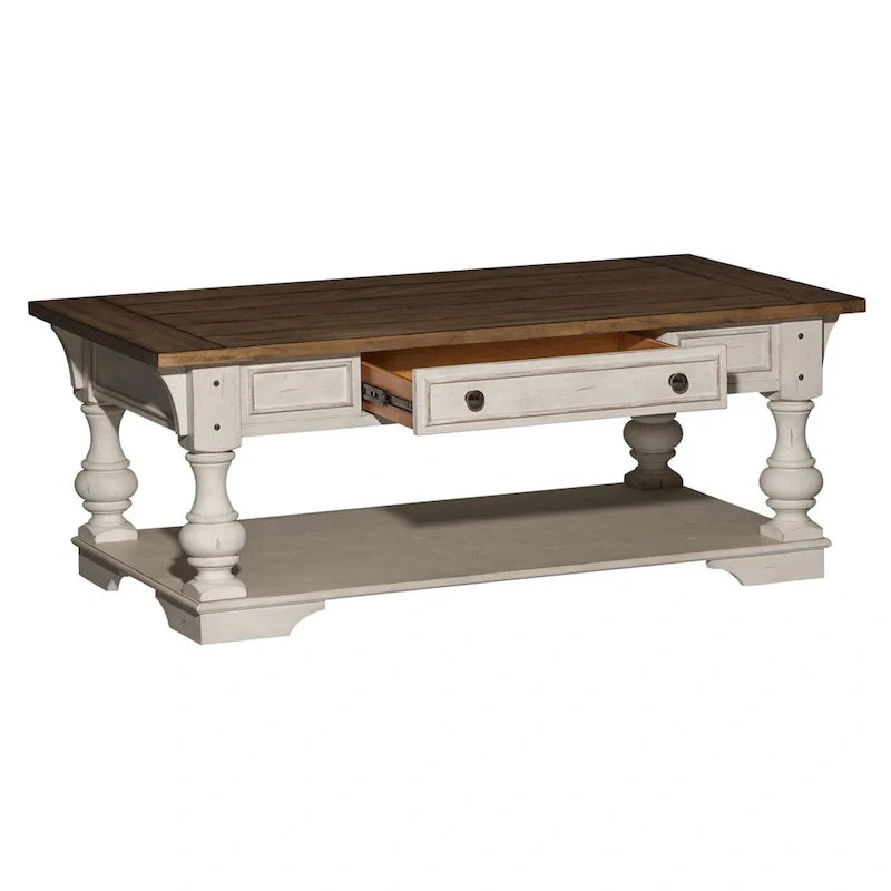 Mesa de apoio Morgan Creek em branco antigo com escovado de arame e detalhes de tabaco