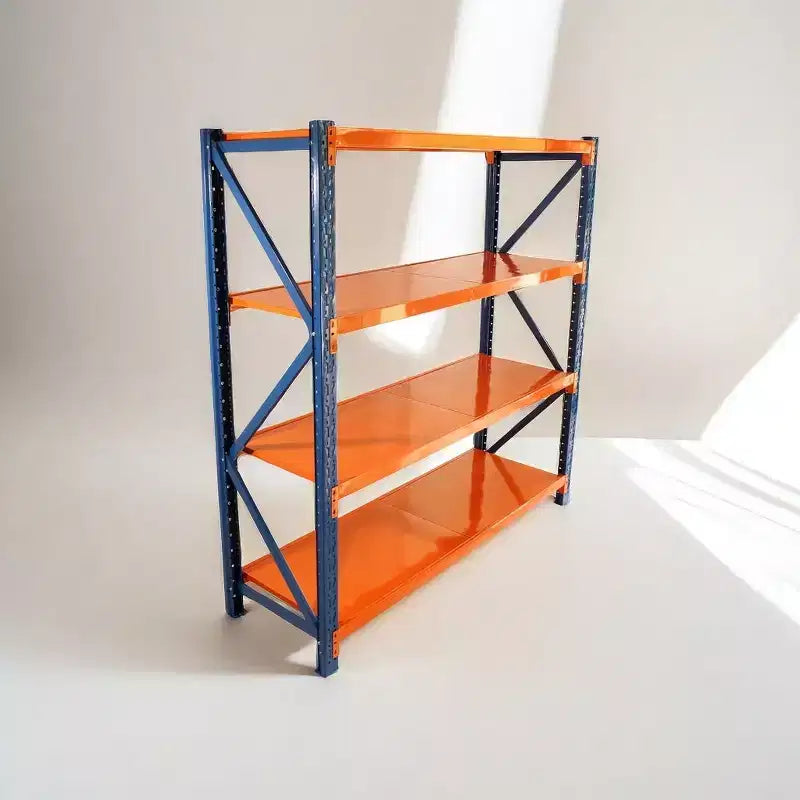 VIYET robuste Garagenregale, 4 Ebenen, verstellbare Metallregale mit 4400 lbs Tragfähigkeit, blau-orangefarbene industrielle Aufbewahrung für Gewerbe, Werkzeuge und Fitnessstudio