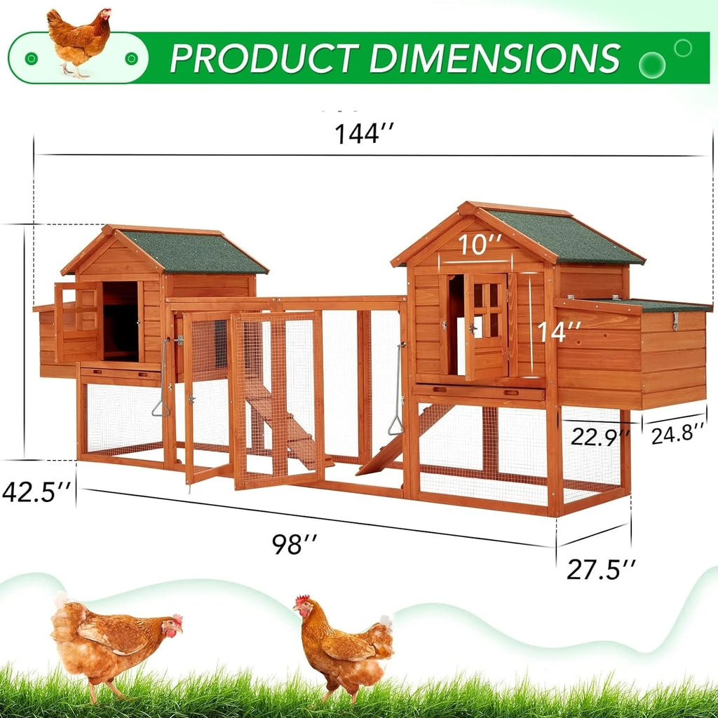 Grand poulailler AECOJOY de 144 po avec parcours, clapier en bois et cage pour volailles