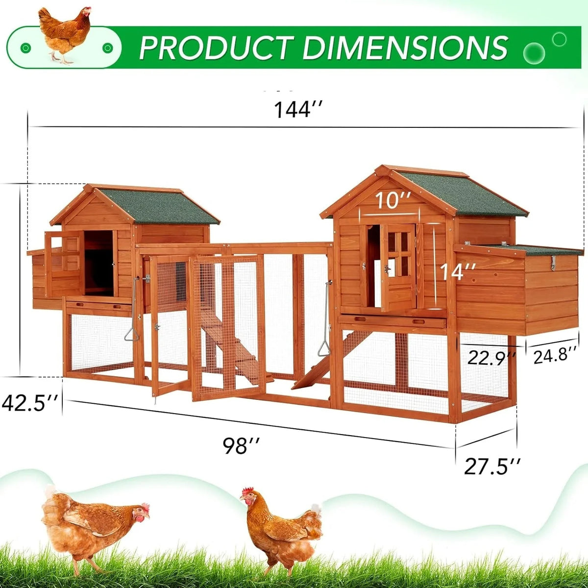 Grand poulailler AECOJOY de 144 po avec parcours, clapier en bois et cage pour volailles