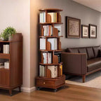 Chic Crate schmales Eckbücherregal mit 6 Ebenen, 360° drehbar und mit Rollen, für kleine Räume, Walnussbraun