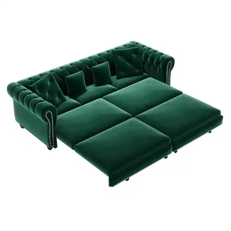 Whisen fluwelen 3-in-1 kingsize slaapbank en converteerbare slaapbank met verplaatsbare hocker, gecapitonneerd ontwerp