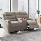 Beige-graues Relaxsofa aus Tech-Gewebe, 2-Sitzer, mit verstellbarer Rückenlehne und Fußstütze