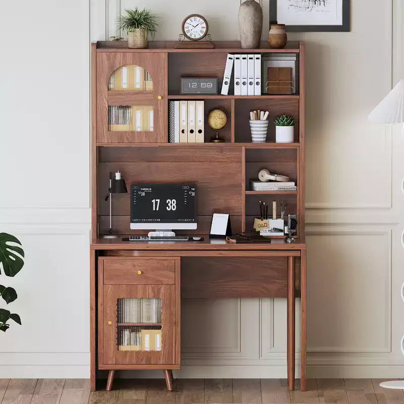 Okak moderner Schreibtisch aus Holz für das Homeoffice mit Tischplatte/Stuhl und Bücherregal, Stauraum-Schreibtisch für Jugendliche und Studierende zum Lernen und Arbeiten