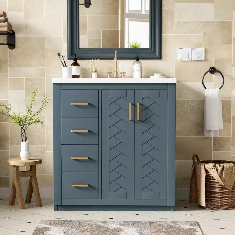 30 Einzelwaschbecken-Badezimmerwaschtisch mit Unterschrank und 3 Schubladen - Schwarz / Blau / Grün / Indigo / Weiß