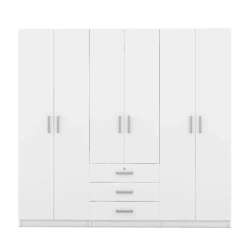 Roupeiro de madeira com 6 portas e gavetas para quarto