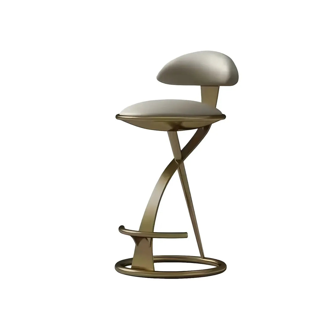 Tabouret de bar élégant en cuir beige avec cadre métallique doré