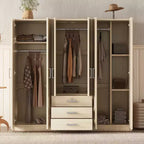 Roupeiro de madeira com 6 portas e gavetas para quarto
