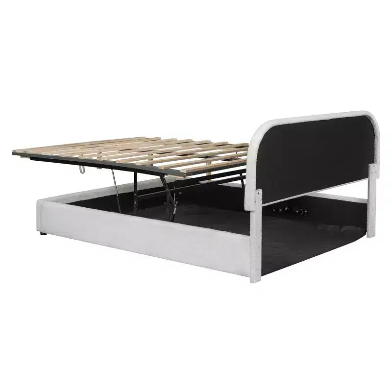 Letto imbottito matrimoniale con contenitore sollevabile - bianco