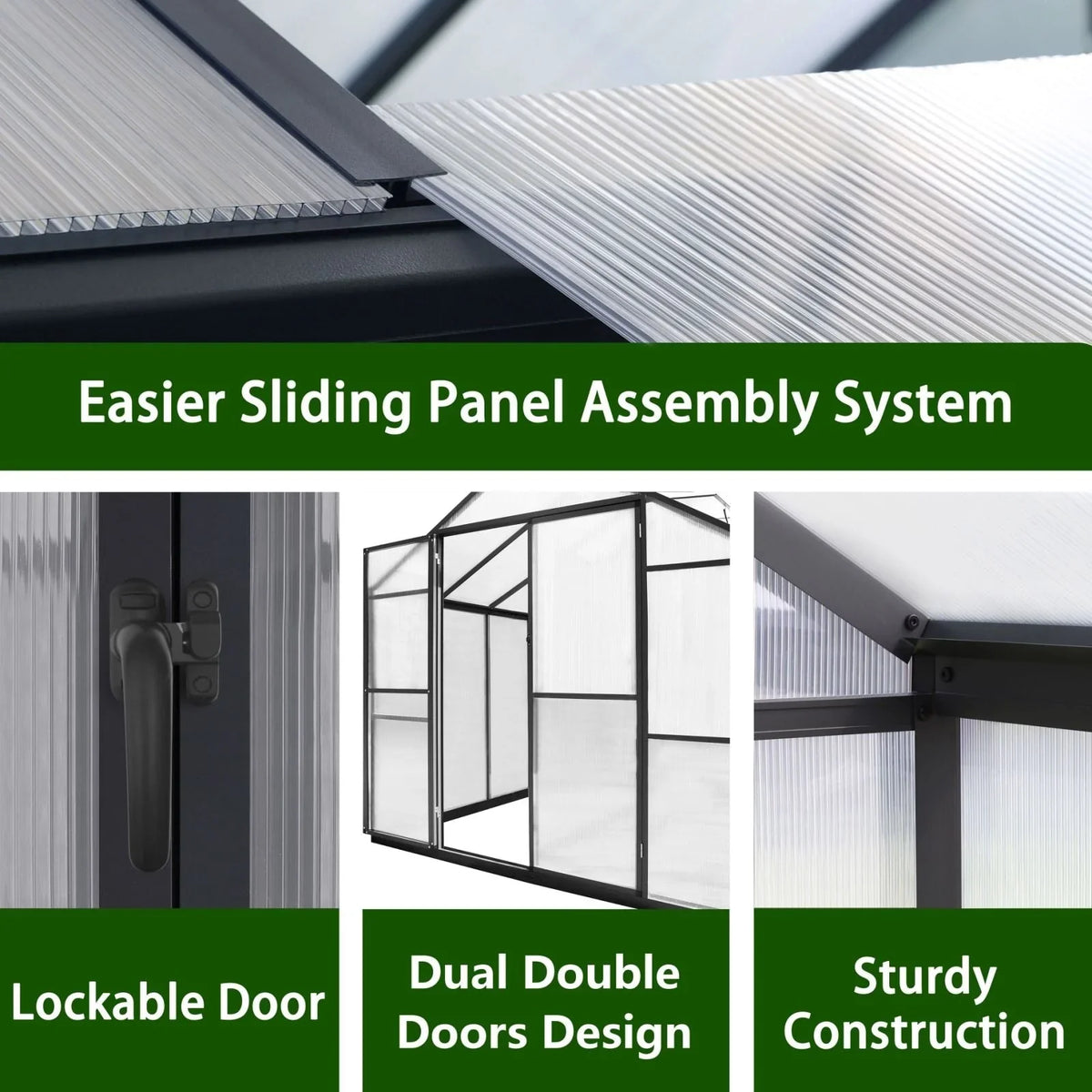 VEIKOUS Hliníkový zahradní skleník typu walk-in se stavitelným střešním větracím otvorem a uzamykatelnými dveřmi, šedý