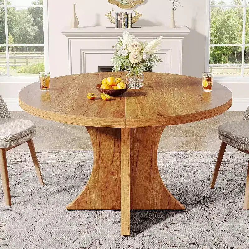 Mesa de jantar redonda Lantine de 47.24 polegadas para 4-6 pessoas, mesa de cozinha estilo quinta com base de pedestal, mesa de jantar pequena para sala de jantar ou sala de estar, castanha