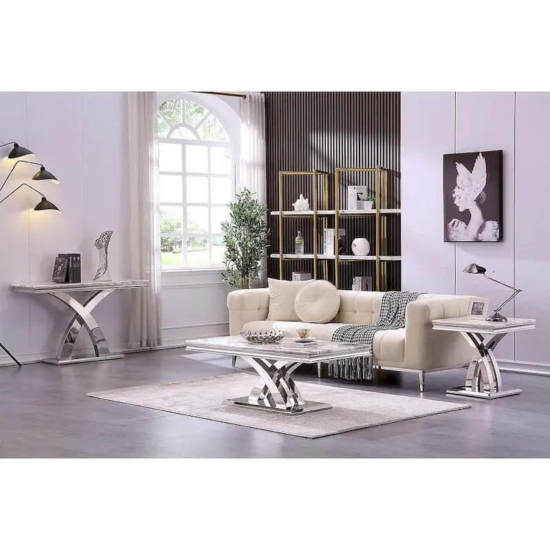 Moderne salontafel van 122 cm, rechthoekige salontafel met X-vormige voet voor de woonkamer